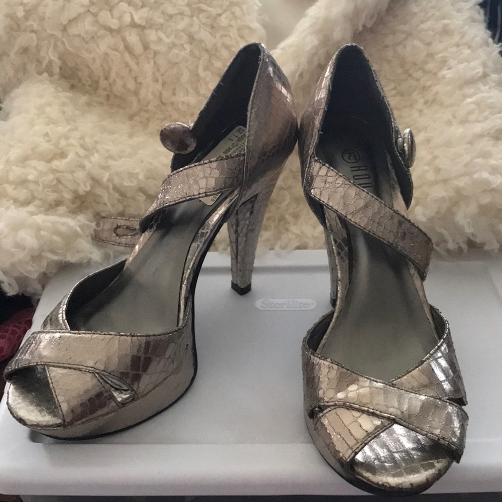 Gold snakeskin heels